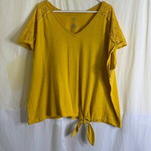 St John's Bay Women's 100% Cotton Top Lace Shoulder Front Tie Yellow Size 2X